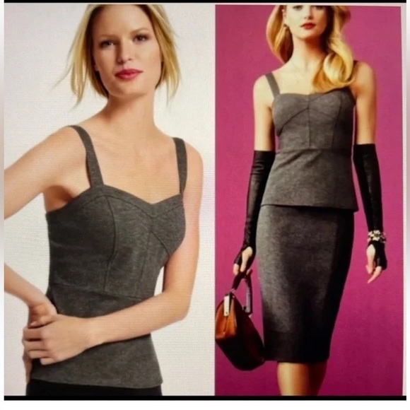 CAbi 552 Over The Moon Charcoal Gray Ponte Bustier Peplum Top Size 6 - Picture 14 of 15